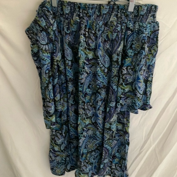 Lascana: Elastic Off the Shoulder (with straps) Blue Paisley Midi Dress- 14 - Picture 1 of 16